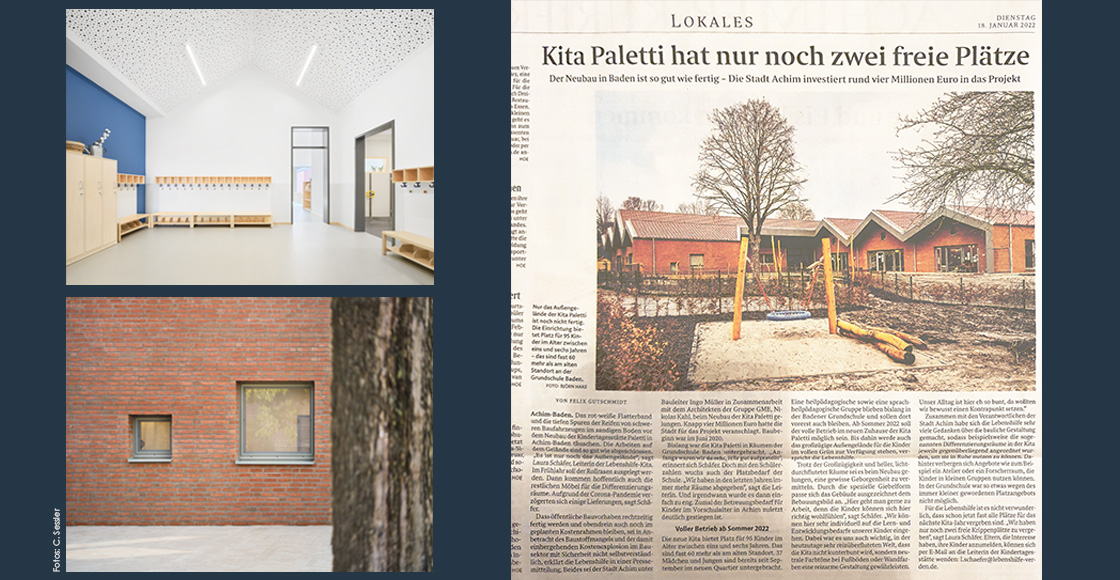  Perspektive Innenraum, Fassadendetail, Scan Artikel Weser Kurier